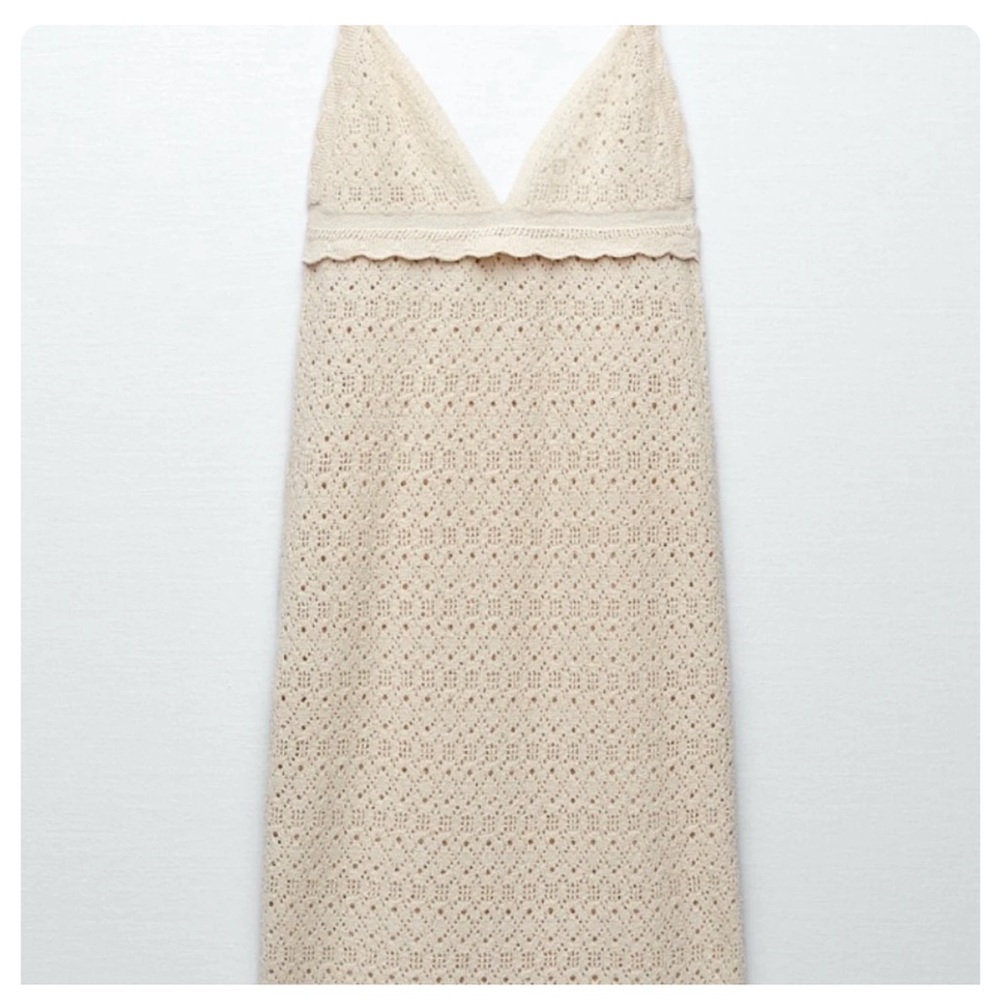 Zara Cream Crochet V-Neck Midi Dress - Picture 2 of 3